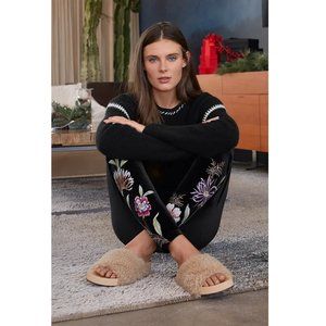 Johnny Was Pants Meriah Stretch Velvet Legging Floral Embroidery Black Pant New